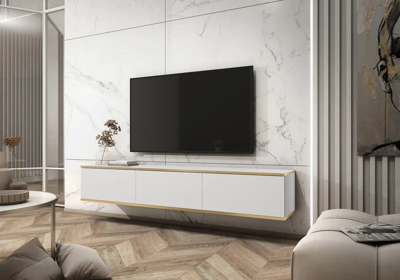 TV-Schrank Mucalma 175 cm weiß mit goldenen Einsätzen