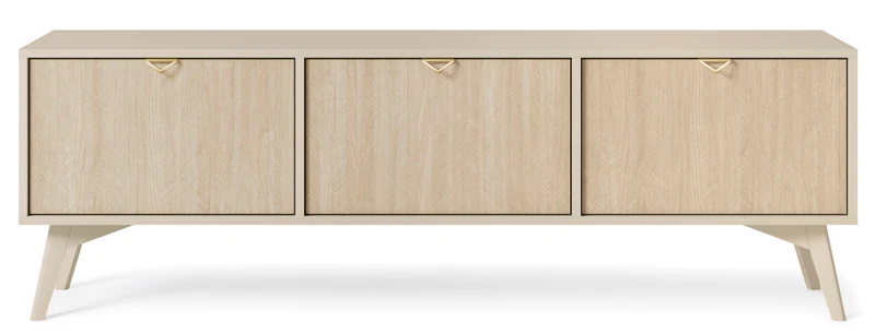 TV-Schrank Favoria 158 cm beige/Scandi Fischgrät mit goldenen Griffen