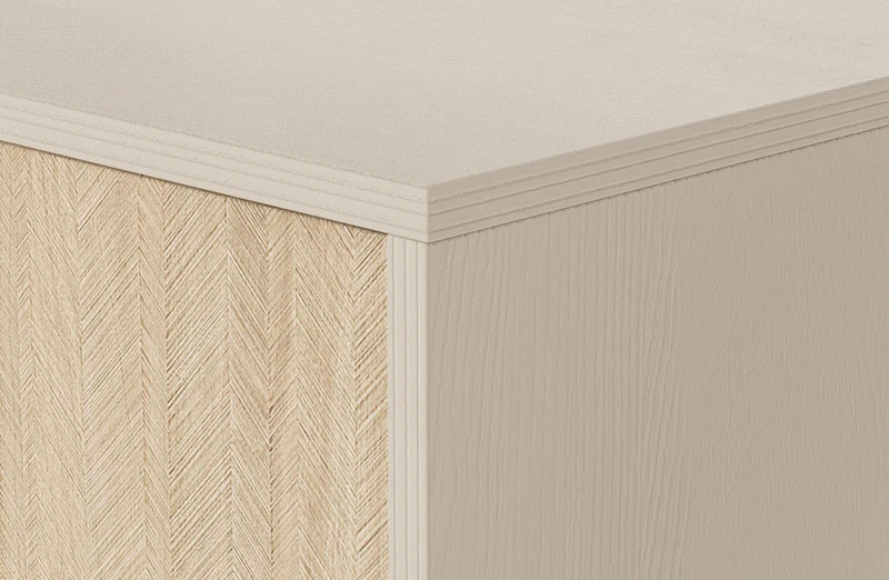 TV-Schrank Favoria 158 cm beige/Scandi Fischgrät mit goldenen Griffen
