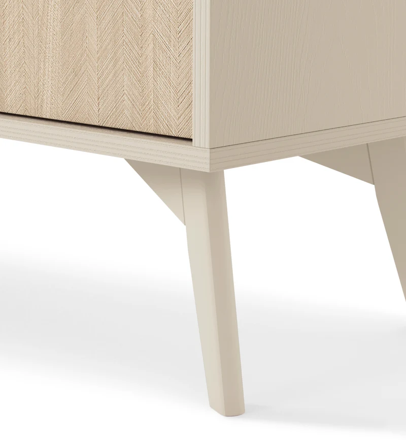 TV-Schrank Favoria 158 cm beige/Scandi Fischgrät mit goldenen Griffen