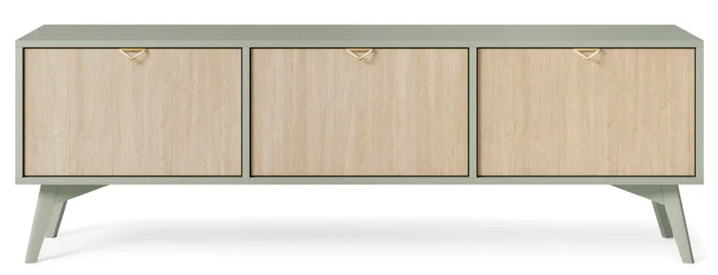 TV-Schrank Favoria 158 cm Eukalyptus/Fischgrät-Scandi mit goldenen Griffen