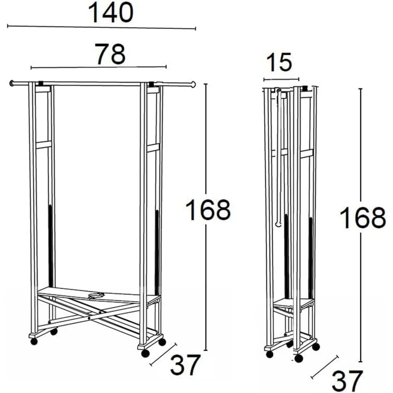 ARIT Elios – Kleiderständer aus Buchenholz auf Rollen, klappbar, ausziehbare Kleiderstange 78–140 cm, Kirschbaumfarbe, Made in Italy