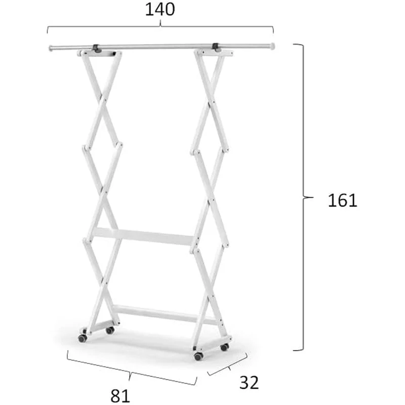ARIT FELIX – Klappbarer Kleiderständer aus massiver Buche mit ausziehbarer Edelstahlstange, 78–140 cm, bis 30 kg, Weiß