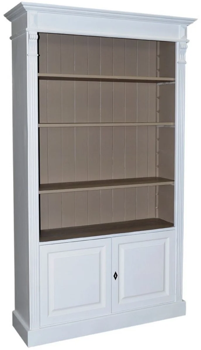 Casa Padrino Landhausstil Bücherschrank Weiß / Grau 119 x 39 x H. 197 cm - Wohnzimmerschrank im Landhausstil