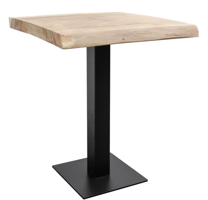 Casa Padrino Luxus Bartisch aus massivem Soar-Holz, Naturfarben und Schwarz, 90-95 x 90-95 x 107 cm