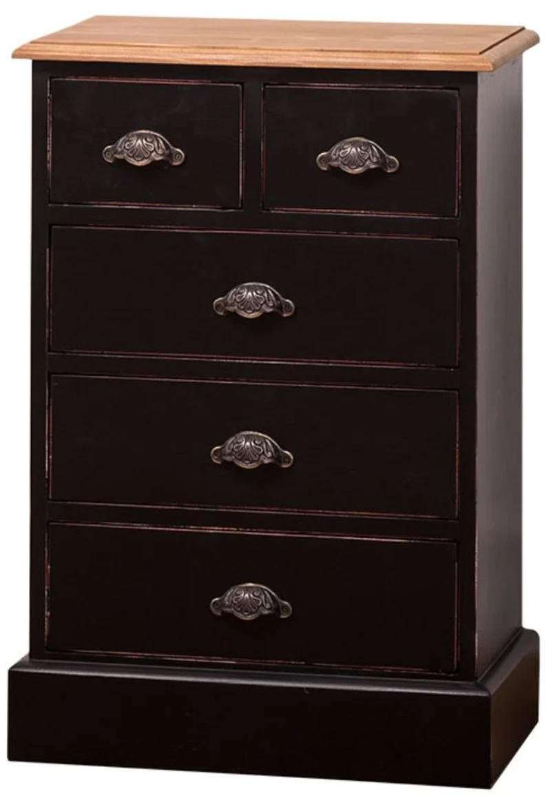 Casa Padrino Landhausstil Schlafzimmer Kommode im Antik Stil in Schwarz / Naturfarben 51 x 30 x H. 74 cm