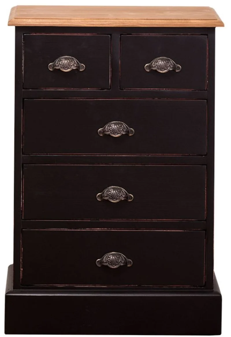 Casa Padrino Landhausstil Schlafzimmer Kommode im Antik Stil in Schwarz / Naturfarben 51 x 30 x H. 74 cm