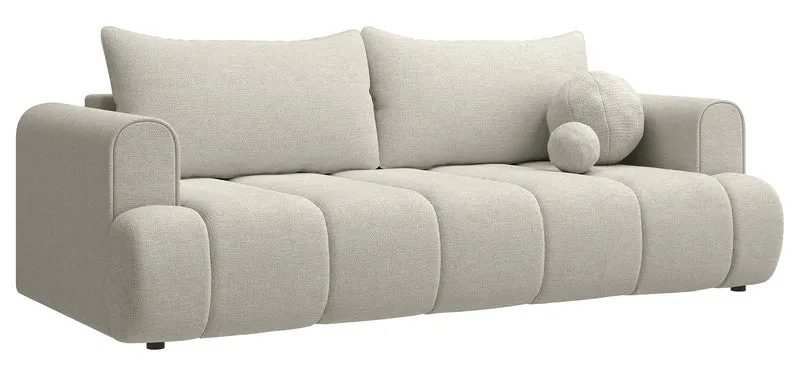 Dreisitziges Sofa Dandelino mit Schlafunktion, grau-beiger hydrophober Chenillestoff