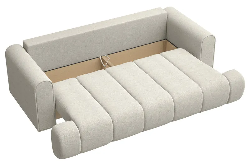 Dreisitziges Sofa Dandelino mit Schlafunktion, grau-beiger hydrophober Chenillestoff