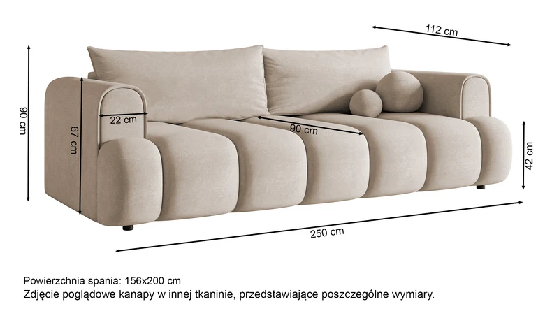 Dreisitziges Sofa Dandelino mit Schlafunktion, grau-beiger hydrophober Chenillestoff