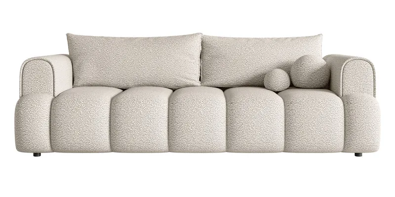 Dreisitziges Sofa Dandelino mit Schlafunktion, cremefarbenes Bouclé