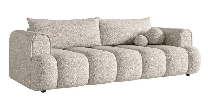 Dreisitziges Sofa Dandelino mit Schlafunktion, cremefarbenes Bouclé