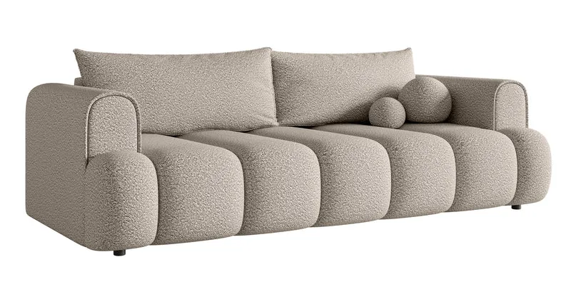 Dreisitziges Sofa Dandelino mit Schlafunktion, hellbeige Bouclé
