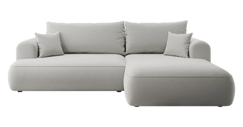 Ecksofa mit Schlafunktion Ovo, L-förmig, grau, Samt, mit Stauraum, aus pflegeleichtem Stoff, rechtsseitig