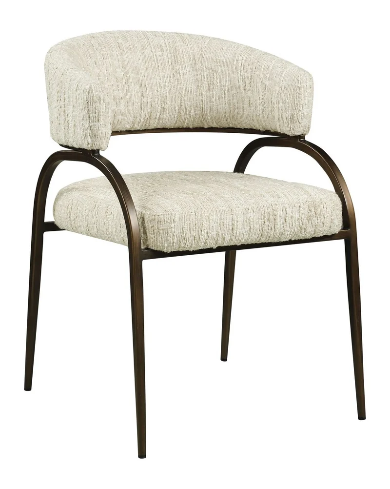 Esszimmerstuhl Charda beige Angora mit Armlehnen und Bronze-Gestell