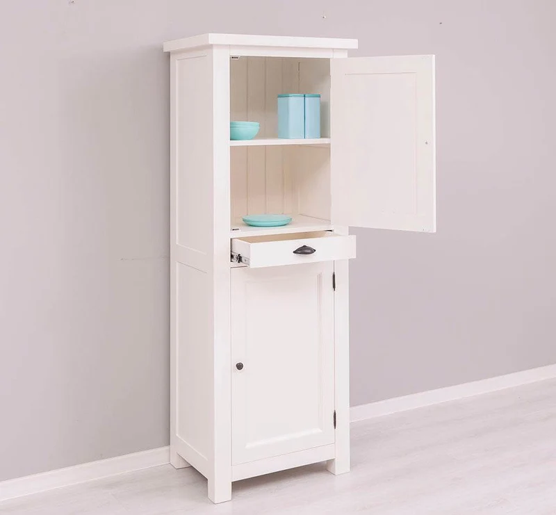 Zweitüriger Hochschrank aus Massivholz mit Schublade - Geschirrschrank