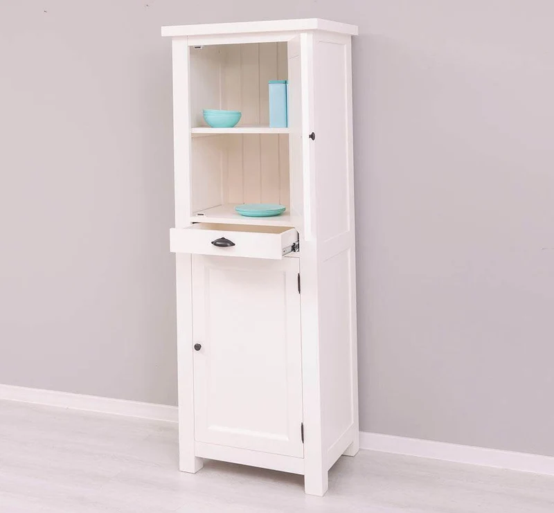 Zweitüriger Hochschrank aus Massivholz mit Schublade - Geschirrschrank