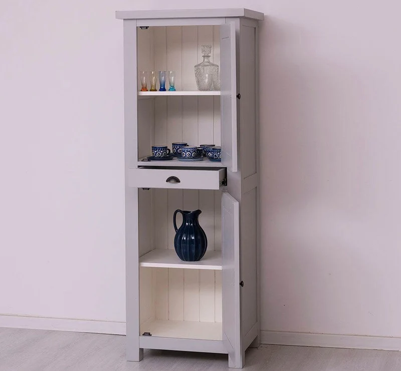Zweitüriger Hochschrank aus Massivholz mit Schublade - Geschirrschrank