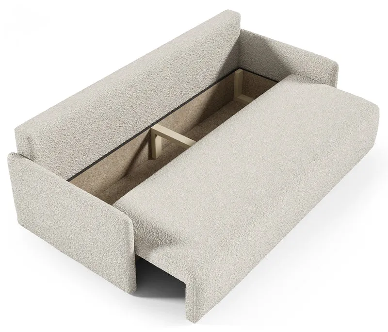 Ausziehbares Sofa Glove mit Bettkasten, cremefarbenes Bouclé