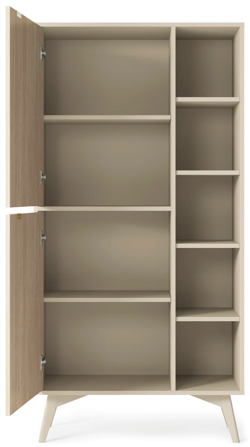 Favoria Regal mit zwei Türen, 80 cm, beige/Scandi Fischgrätmuster mit goldenen Griffen