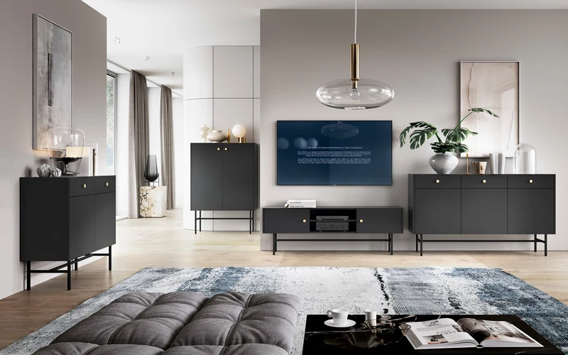 TV-Schrank Divenos, zweiflügelig, 155 cm mit Nischen, Schwarz