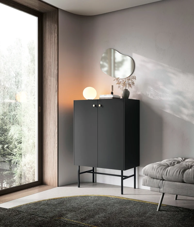 Hohe Kommode Divenos, zweitürig, 93 cm, schwarz