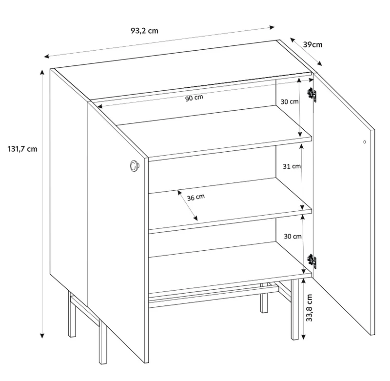 Hohe Kommode Divenos, zweitürig, 93 cm, schwarz