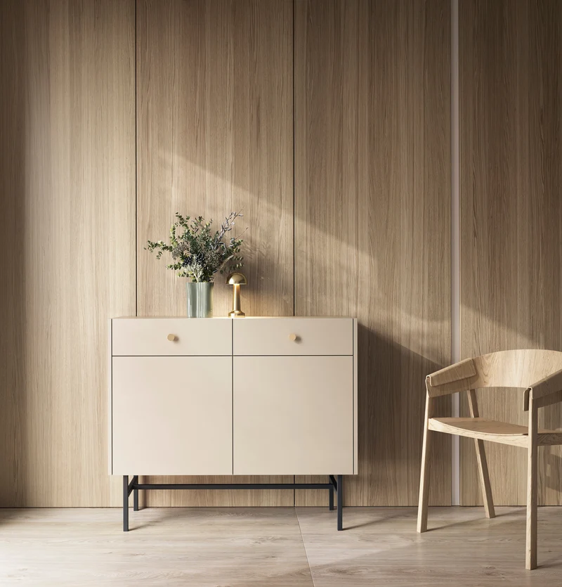 Zweiturige Kommode Divenos mit Schubladen 104 cm Grau-Beige