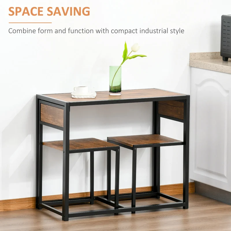 2-Person Industrial Dining Table Set – Kitchen Table with 2 Chairs for Small Spaces (United States & Canada Delivery Only)