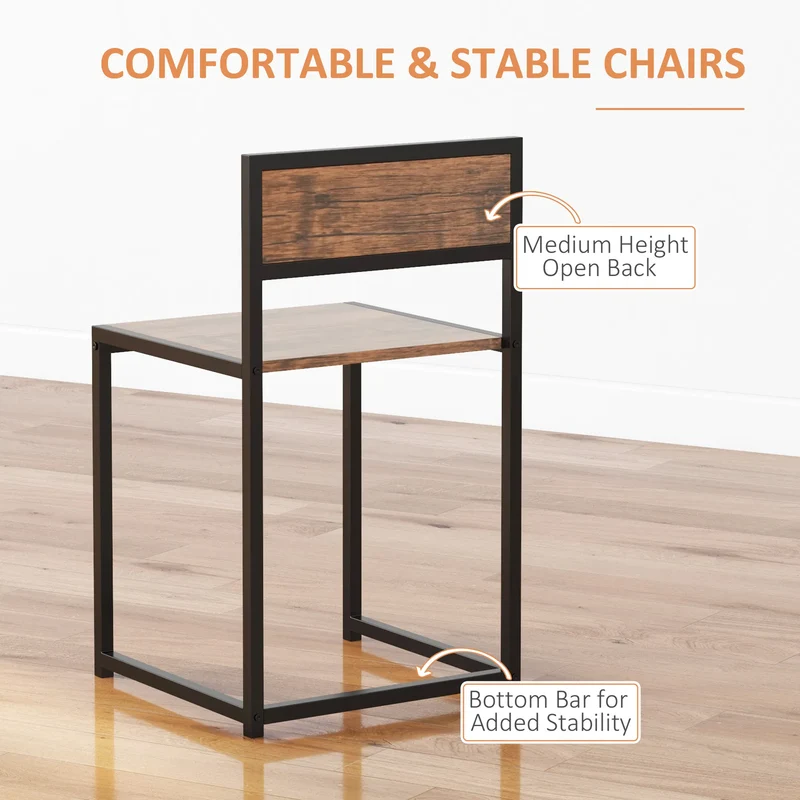 2-Person Industrial Dining Table Set – Kitchen Table with 2 Chairs for Small Spaces (United States & Canada Delivery Only)