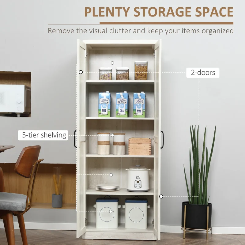 63-Inch Kitchen Pantry Cabinet – 5-Tier Storage Cabinet with Doors & Adjustable Shelves (Canada & United States Delivery Only)