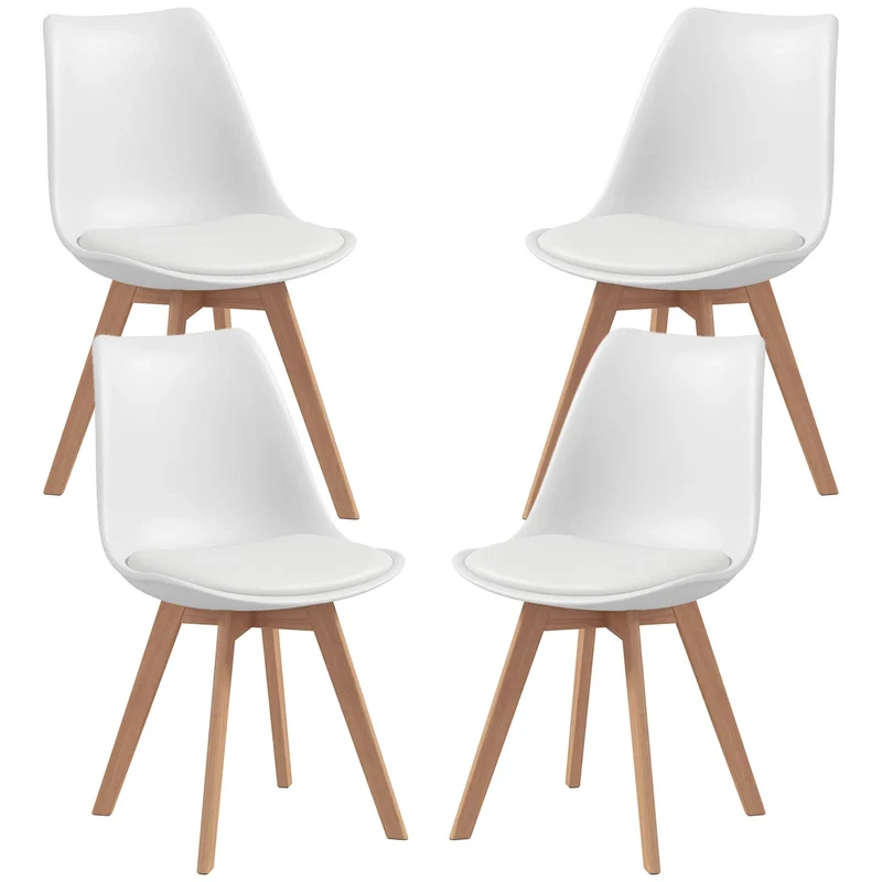 Set of 4 Modern Dining Chairs – Rubber Wood Kitchen Chairs with PU Leather Cushions (United States & Canada Delivery Only)
