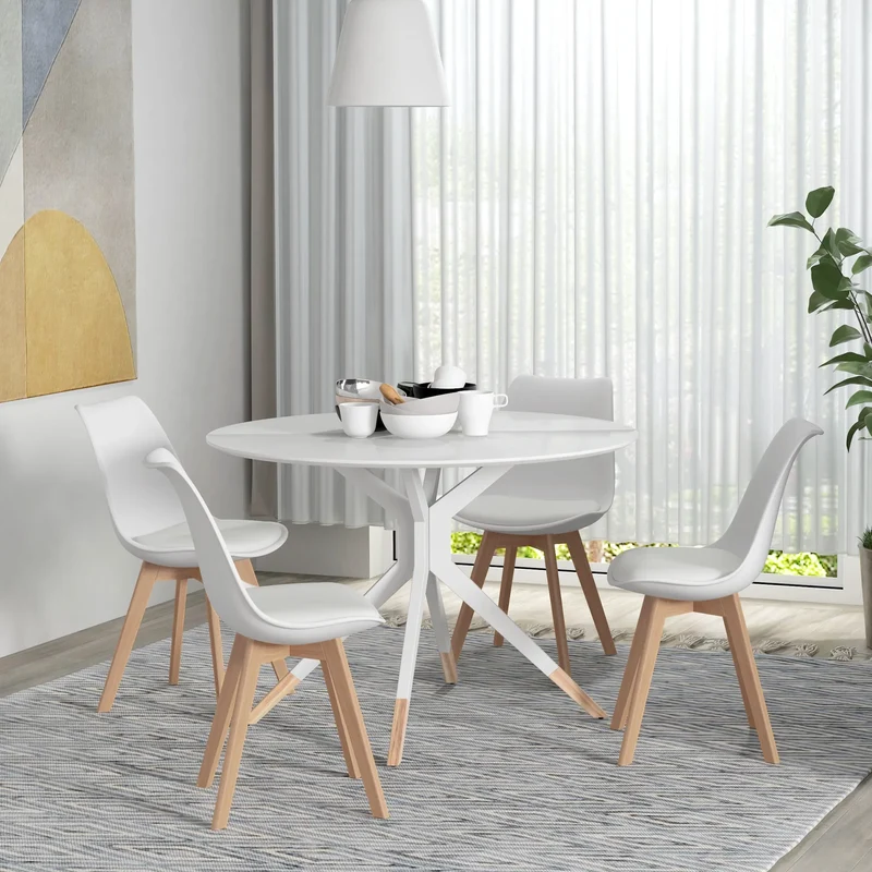 Set of 4 Modern Dining Chairs – Rubber Wood Kitchen Chairs with PU Leather Cushions (United States & Canada Delivery Only)