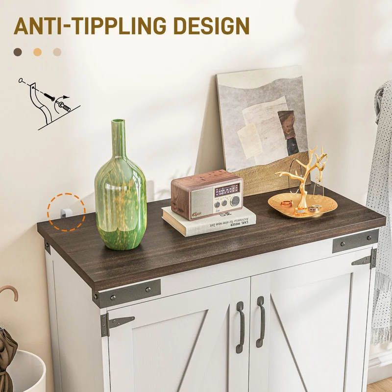 White & Brown Sideboard Buffet Cabinet – Kitchen Storage with Barn Doors & Adjustable Shelves (United States & Canada Delivery Only)
