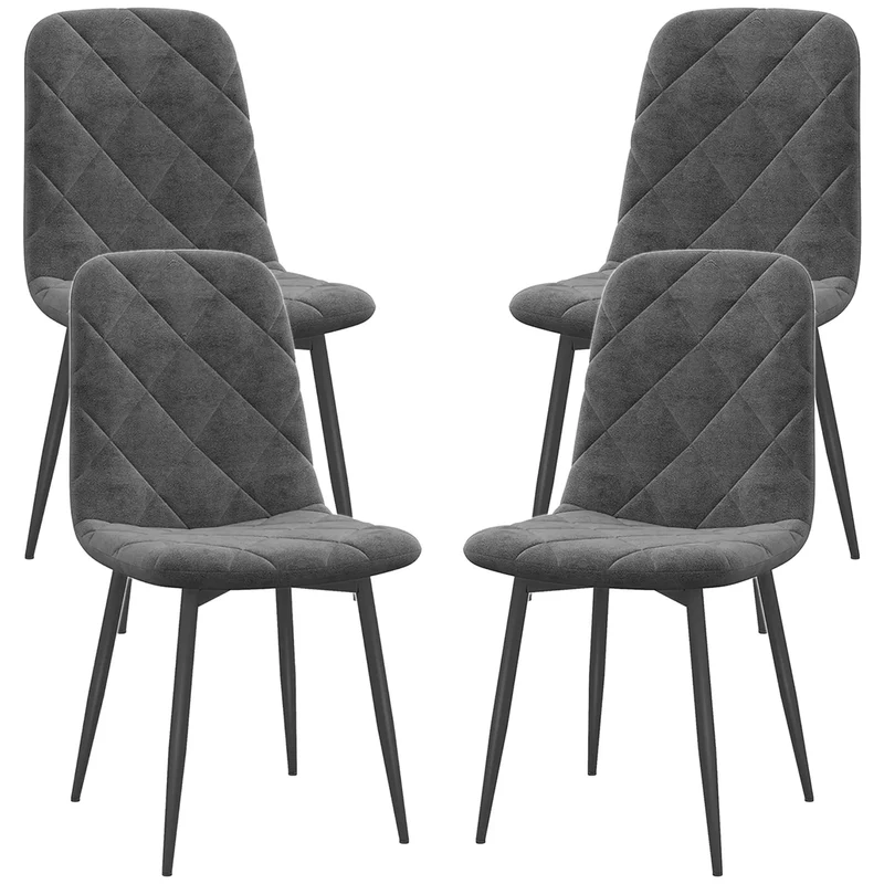 Set of 4 Grey Upholstered Dining Chairs – Modern Kitchen & Dining Room Chairs with Steel Legs (United States & Canada Delivery Only)
