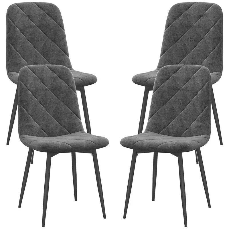 Set of 4 Grey Upholstered Dining Chairs – Modern Kitchen & Dining Room Chairs with Steel Legs (United States & Canada Delivery Only)