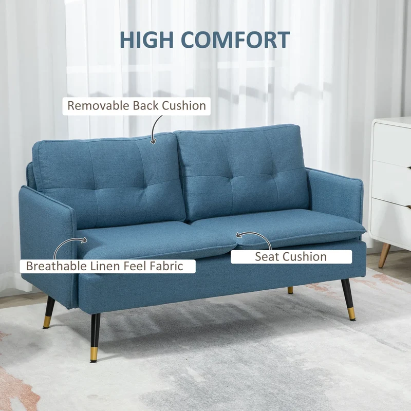 55-Inch Dark Blue Loveseat Sofa – Button-Tufted Upholstered Couch for Bedroom & Small Spaces (United States & Canada Delivery Only)