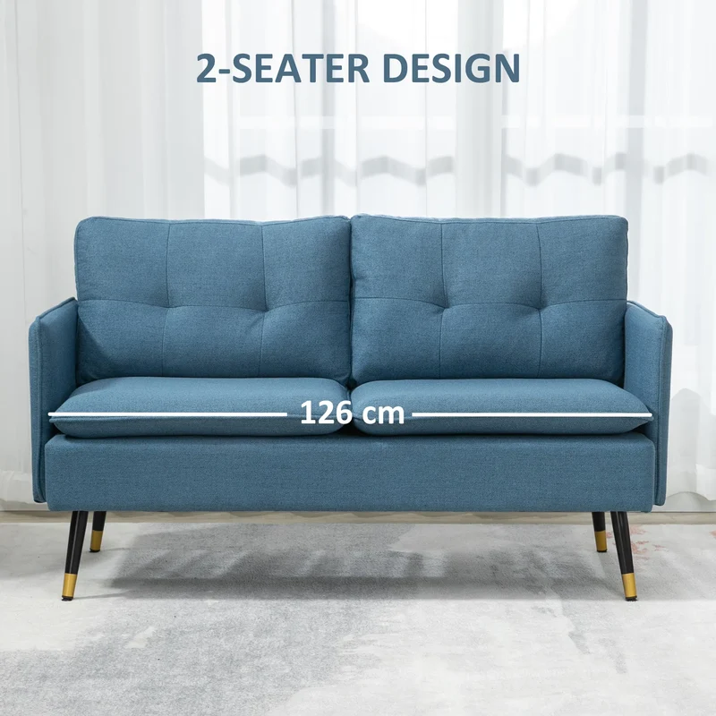 55-Inch Dark Blue Loveseat Sofa – Button-Tufted Upholstered Couch for Bedroom & Small Spaces (United States & Canada Delivery Only)