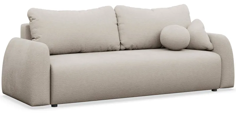 Dreisitziges ausklappbares Sofa Nubelle mit Stauraum, hellbeiger hydrophober Chenillestoff