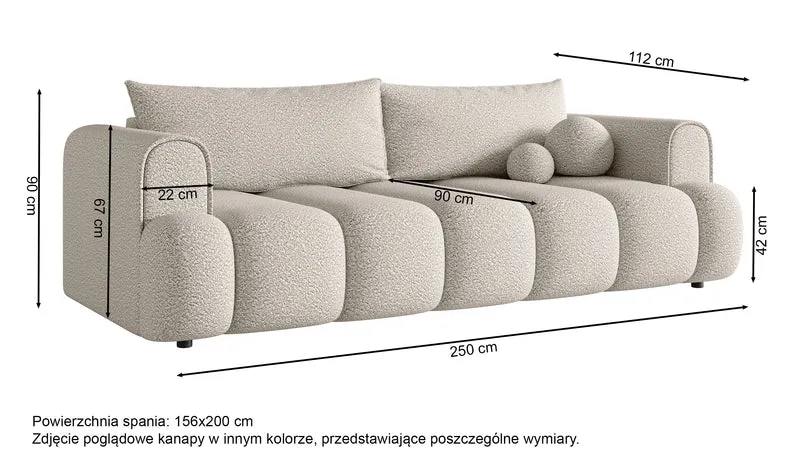 Drei-Sitzer-Sofa Dandelino mit Schlafunktion, dunkelbeige Bouclé