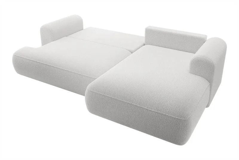 Ecksofa mit Schlaffunktion Ovo, L-förmig, grau, mit Stauraum, Bouclé, rechtsseitig
