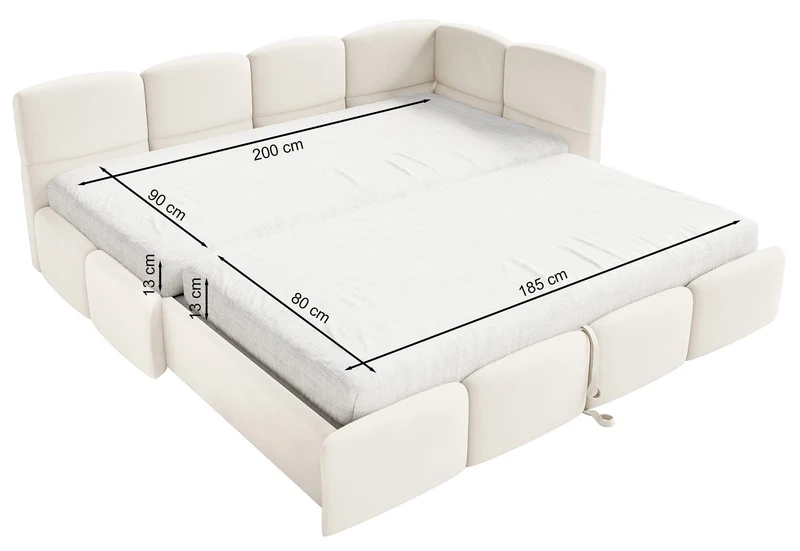 Jugendbett 90x200 cm Cloudy, rechtsseitig ausziehbar, mit Matratzen, braunes Bouclé