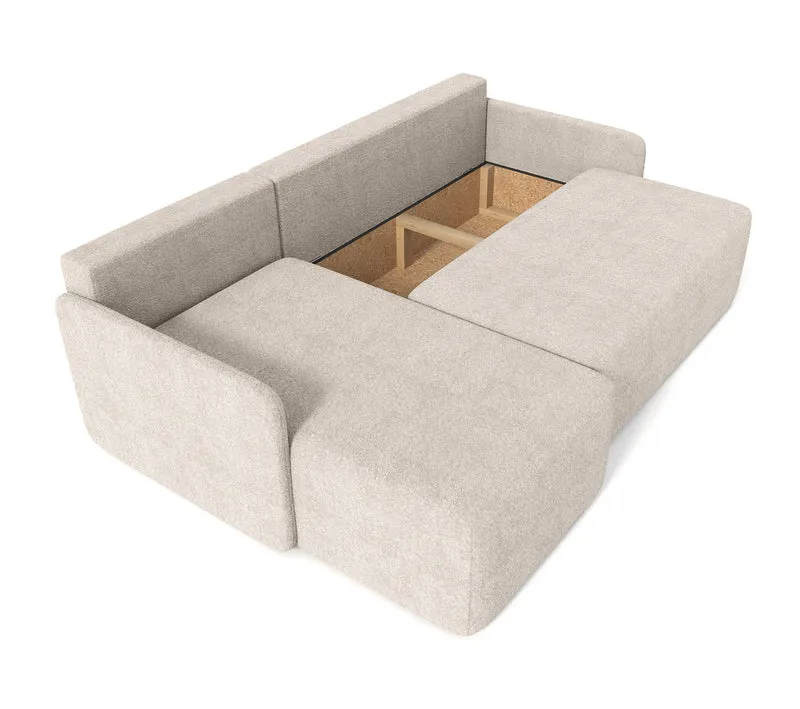 Ecksofa mit Schlaffunktion Bloom, L-förmig, mit Stauraum, beige Bouclé, universell einsetzbar