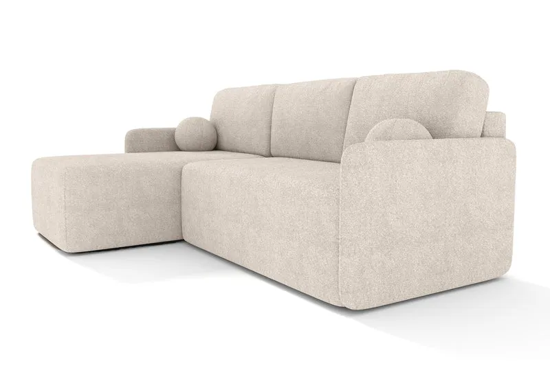 Ecksofa mit Schlaffunktion Bloom, L-förmig, mit Stauraum, beige Bouclé, universell einsetzbar