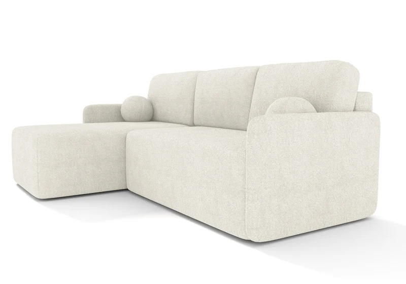 Ecksofa mit Schlaffunktion Bloom, L-förmig, mit Stauraum, cremefarbener Bouclé-Stoff, universell einsetzbar