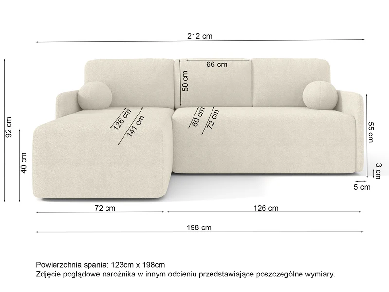 Ecksofa mit Schlaffunktion Bloom, L-förmig, mit Stauraum, cremefarbener Bouclé-Stoff, universell einsetzbar