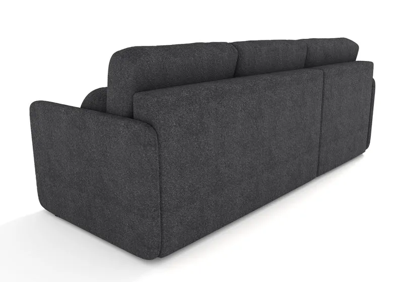 Ecksofa mit Schlaffunktion Bloom, L-förmig, mit Stauraum, grafitfarbenes Bouclé, universell einsetzbar