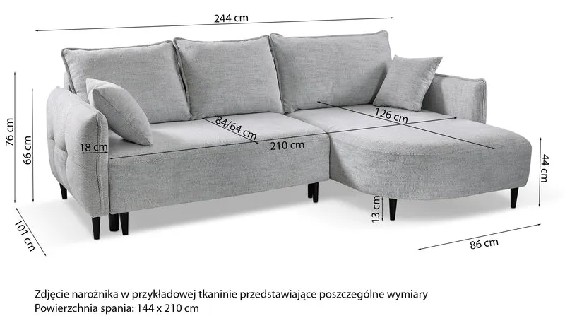 Ecksofa mit Schlaffunktion Oblivio mini, L-förmig, linksseitig, mit Stauraum, hellgraues Geflecht