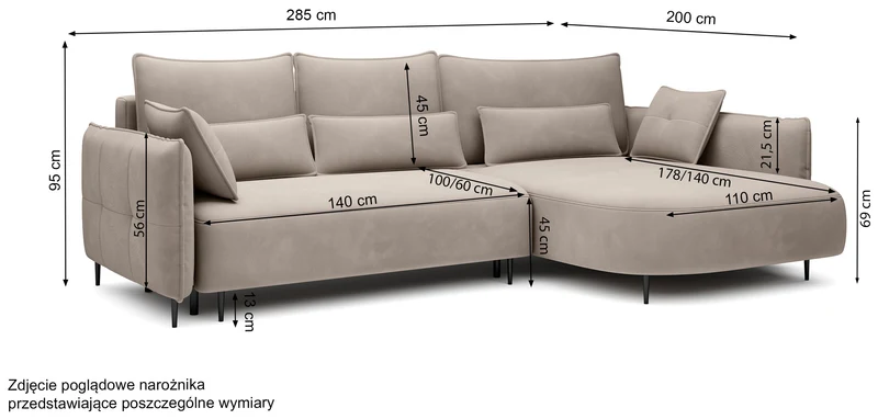 Ecksofa Oblivio mit Schlaffunktion, L-förmig, mit Stauraum, hellbeiger Chenille, rechtsseitig