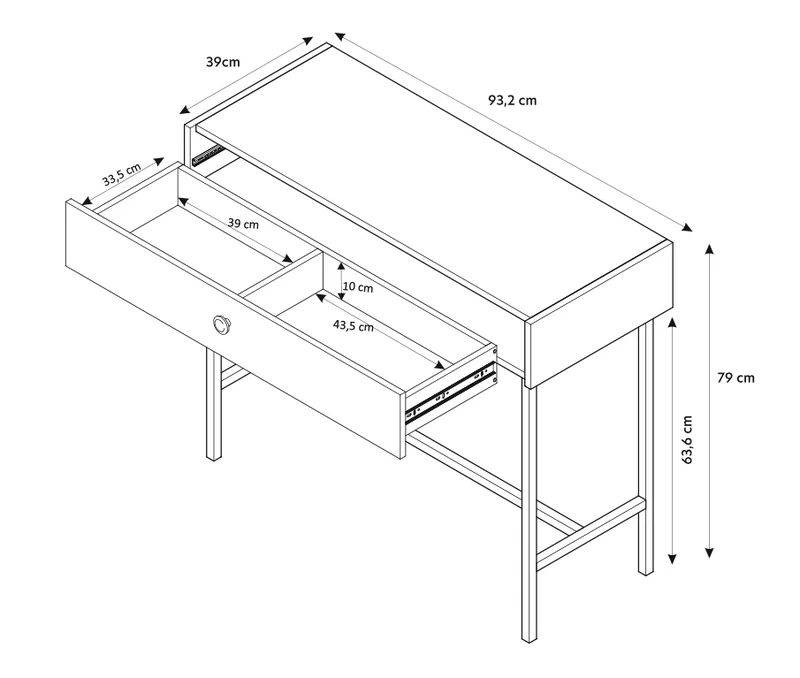 Schminktisch Divenos mit Schublade 93 cm Schwarz
